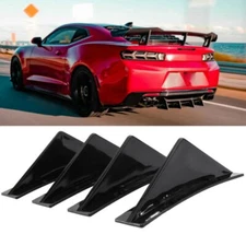 4 PCS Universal Rear Bumper Diffuser Shark Fin Spoiler Lip Splitter Glossy Black