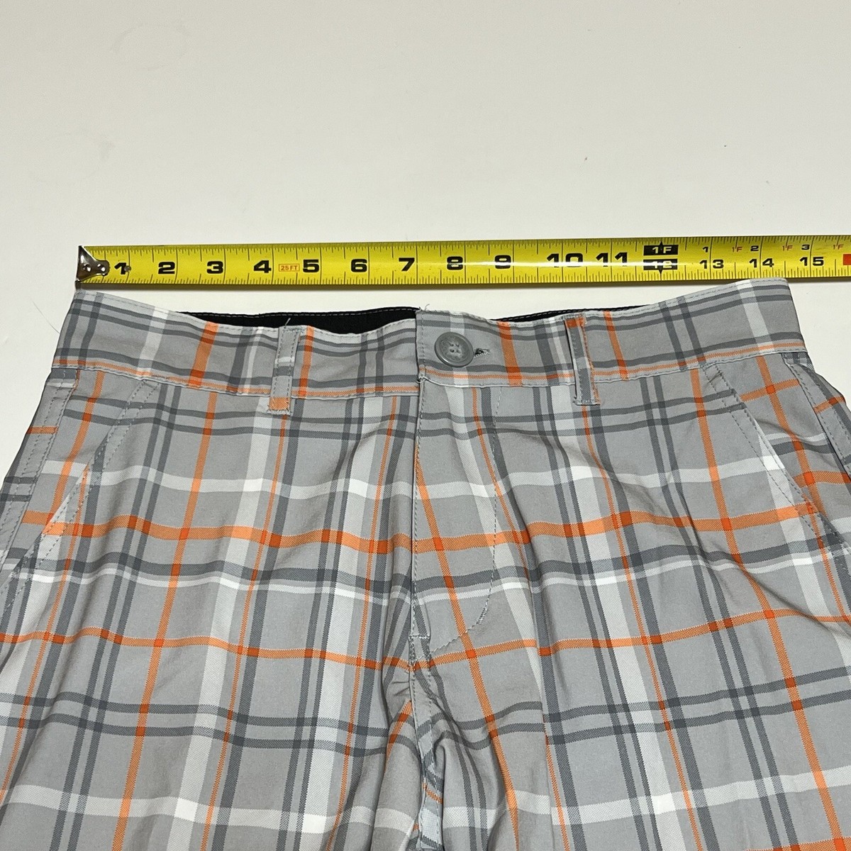 Op OPFLEX 4 Way Stretch Mens Board Shorts White Yellow Gray Plaid Size 34