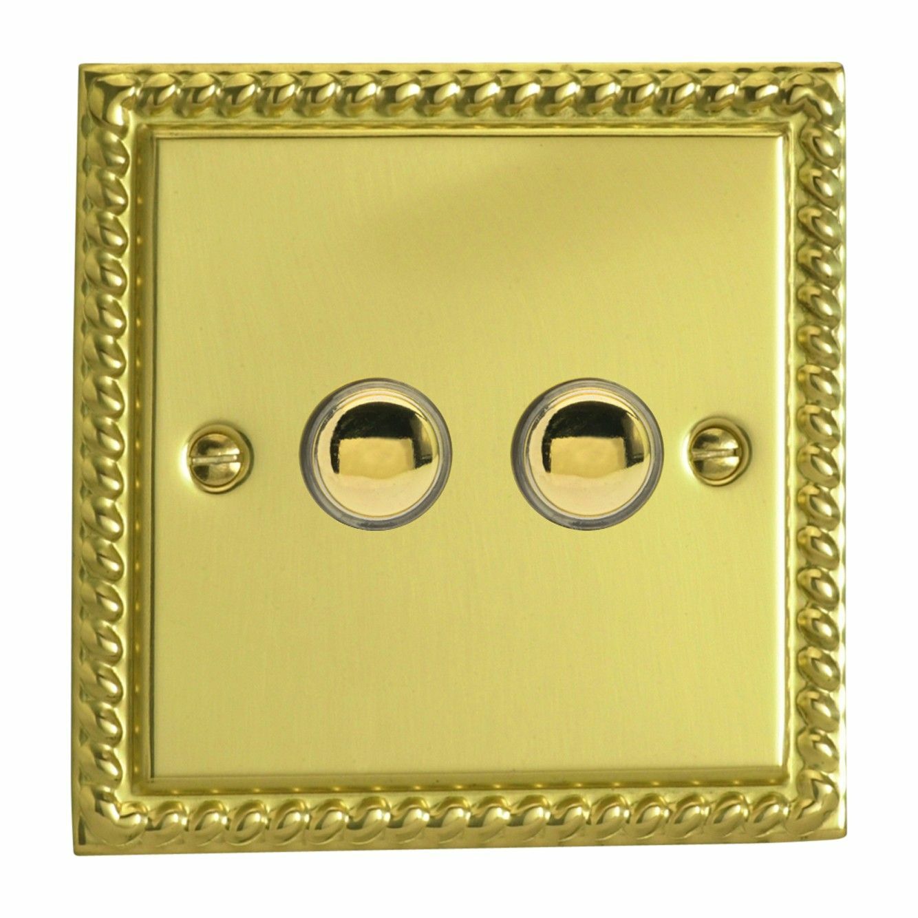 Varilight XGP2 Georgian Polished Brass 2 Gang 6A 1 or 2 Way Push Impulse Switch