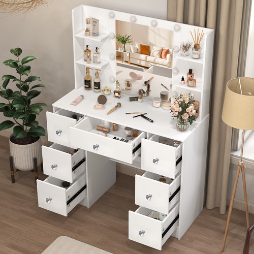 Schminktisch mit Spiegel und Beleuchtung Schlafzimmer Frisiertisch Schubladen DE - Bild 3 von 20