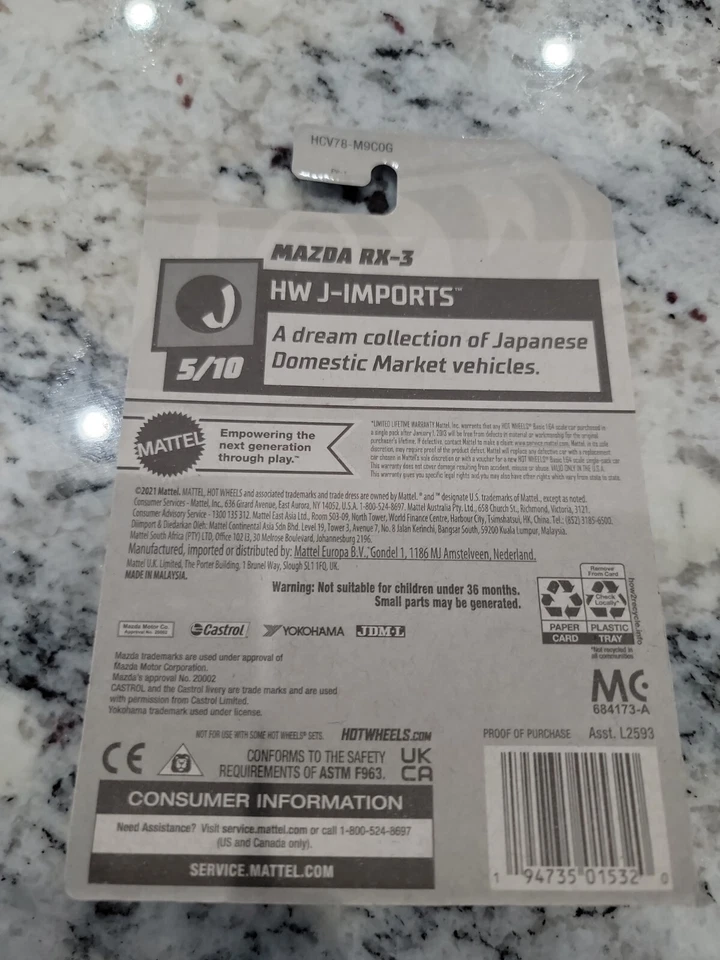 Hot Wheels 汽车 2022 - 143 马自达 RX-3 J 进口 1/64 金属压铸模型玩具礼物  — 第 2/2 张图片