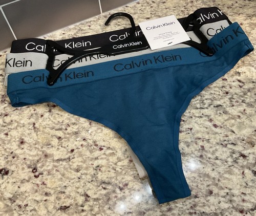 CALVIN KLEIN Womens M (3 Pk) Thongs QP2959X-403 SlateBlue,Grey,Black MSRP$35 NWT