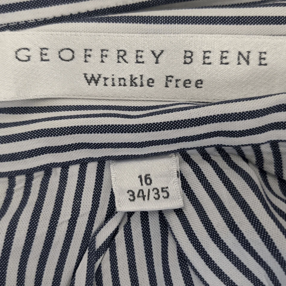 Camisa Oxford a Rayas Azul Marino Geoffrey Beene Abotonada Talla 16 34/35 Foto 3 de 4
