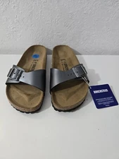 Birkenstock Madrid Birko-Flor Slip On Slide Sandals Black Metallic Size 10-10.5