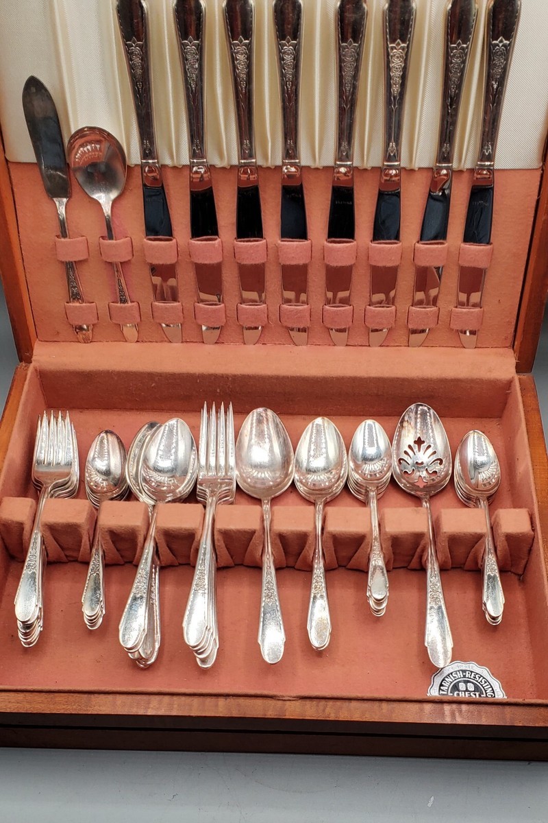 Vintage WM Rogers And Son 51 Piece Silverware Set With Wood Box | eBay