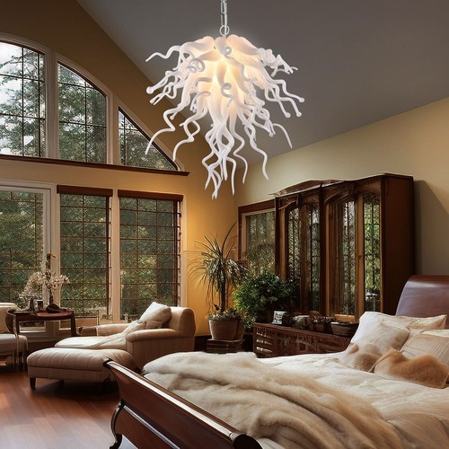 Modern Jade White Murano Premium Blown Glass Chandelier Hand Light Fixture - Picture 6 of 8