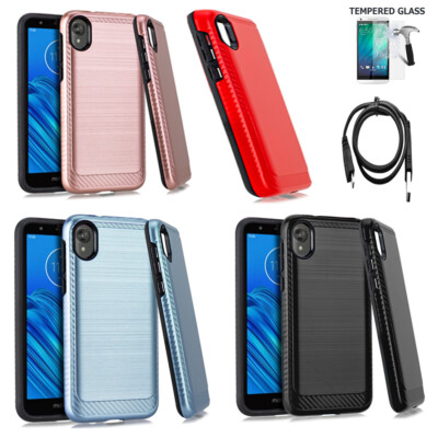 For Motorola Moto E6 Case (Verizon) Shock Absorbing Dual-Layered Cover 