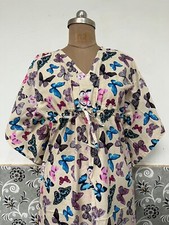 Indian Beige Butterfly Kaftan Summer Bikini Cover Up Maxi Gown Beach Kimonos US