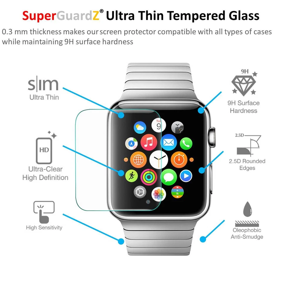 3X SuperGuardZ® Tempered Glass Screen Protector For Apple Watch Series 3 42 mm - Image 3 of 4