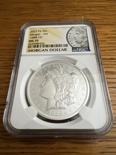 “1888 CC” MORGAN SILVER DOLLAR NGC MS70 FDOI MORGAN LABEL 2023 FIJI MINT .999
