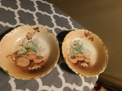 Bavaria Small Saucer Dishes Facon H Vintage Hand Painted Pecans Signed