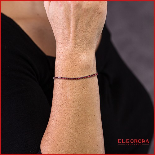 bracciale tennis argento 925 % uomo donna regolabile braccialetto zirconi rossi - Imagen 4 de 4