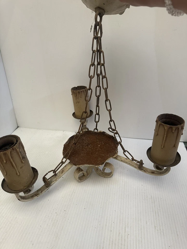 Lámpara de techo vintage de hierro forjado de 3 ramas para restauración cableado Foto 3 de 4