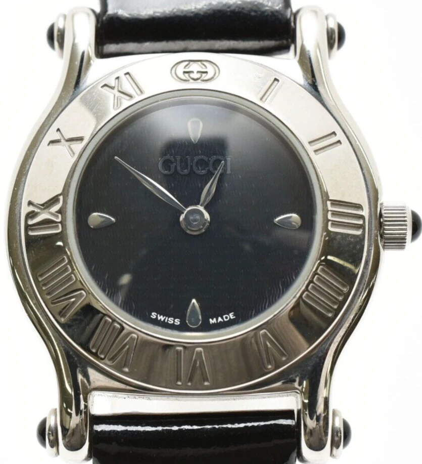 Montre Femme Vintage Gucci 6500L Noir Argent Quartz Made In SWISS