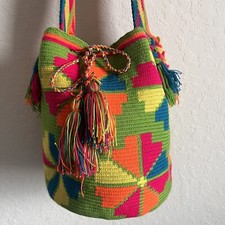 Handmade Wayuu Tribe Crossbody/shouder Woven Baja Bucket Bag Boho Multicolor 