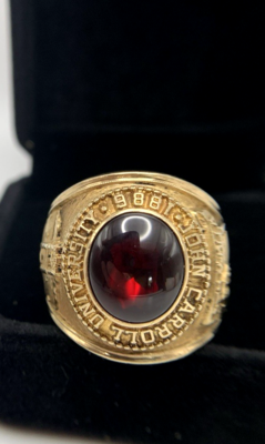 18.6g 10k Gold University College Class Ring by Jostens, Red Stn