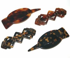 Large Barrette Fancy Retro Arrow Tortoise Automatic Hair Clip VTG Made in France