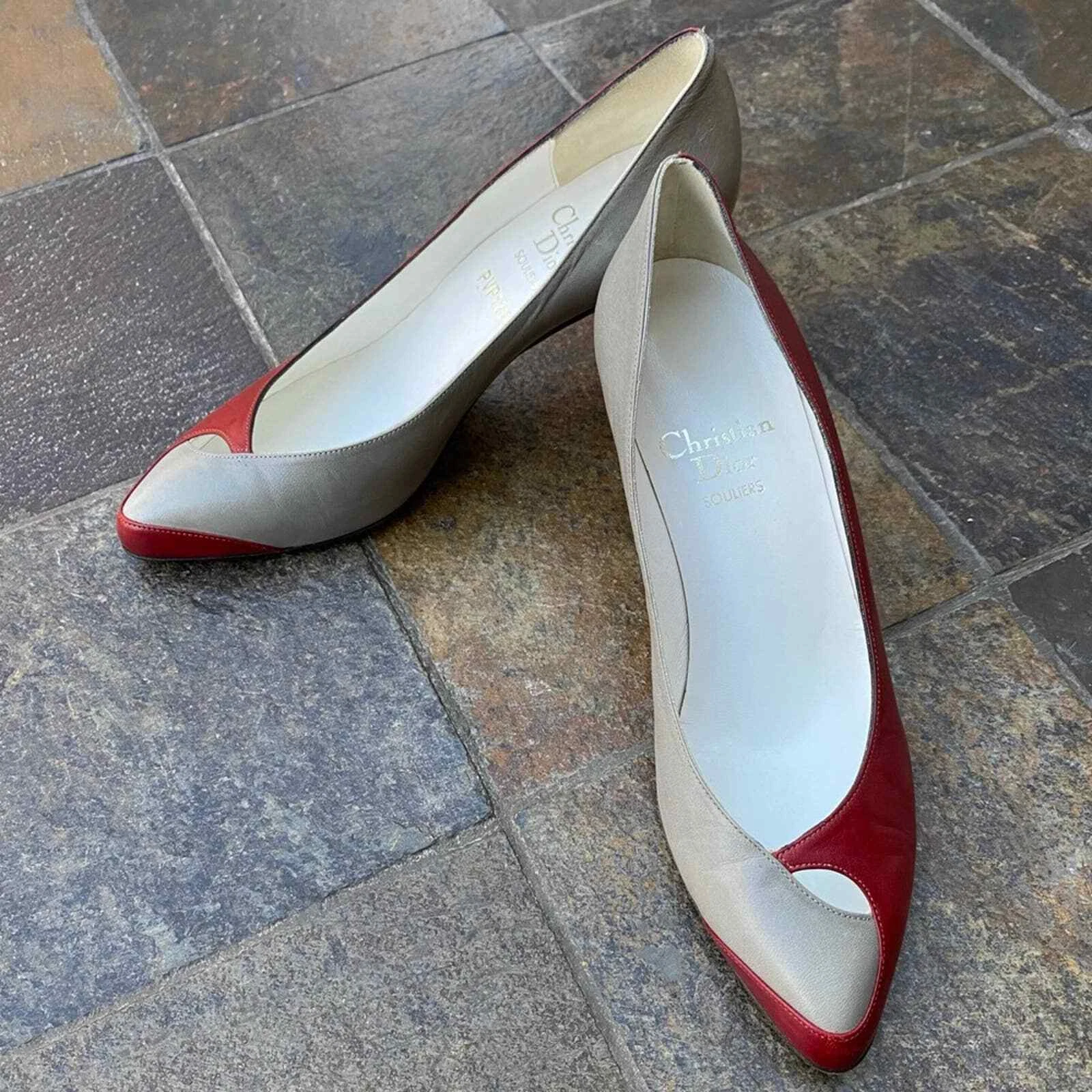 Escarpins vintage Christian Dior Souliers rouge et gris 5 1/2