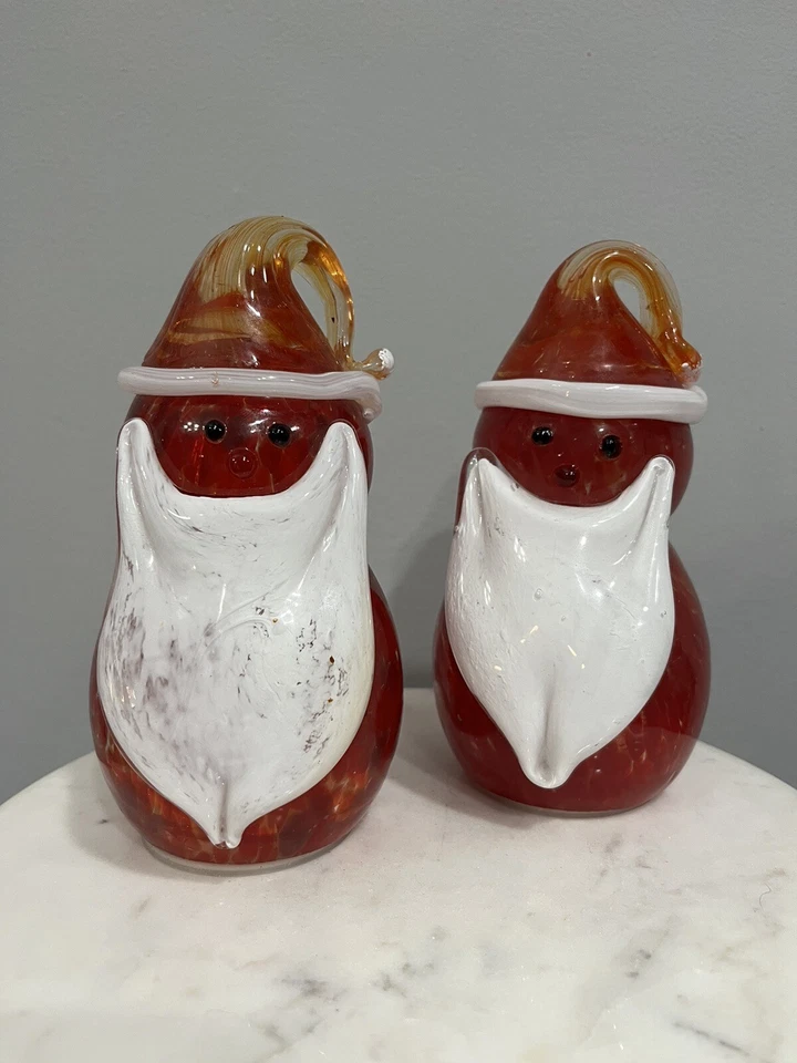 Pair of Murano Style Art Glass Santa Gnome Flameless LED Christmas Luminaries - Image 2 of 4