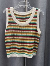 Womens Multicolor Striped Open-Knit Acrylic S...