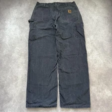 Vintage Carhartt Pants Mens 36x32 Navy Blue Dungaree Fit Canvas Work Loose Baggy