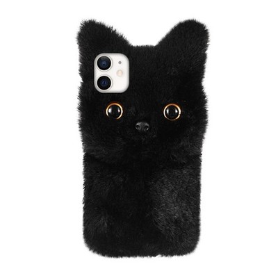  Plüsch-telefonhülle Pelzige Handyhülle Mit Schwarzer Katze Plüschtier