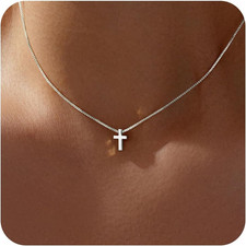 Easter Basket Stuffer Cross Necklace for Women Girls, Dainty 14K Gold Silver Pla