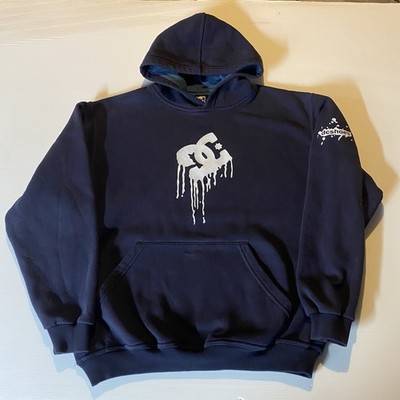 Vintage DC Shoes 90s Skate Hoodie Melting Logo Navy Blue Sz XL / XXL Mega Rare