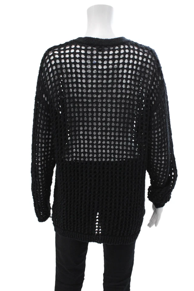 Suéter James Perse para mujer manga larga cuello en V tejido abierto negro algodón talla 3 Foto 3 de 4