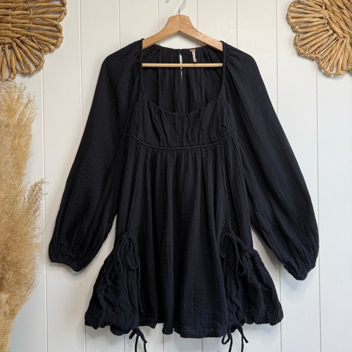 Free People mini dress pleated long sleeve boho cotton gauze Small