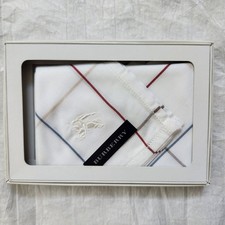New Burberry London Handkerchief Pocket Square White Plaid Nova Check Embroider