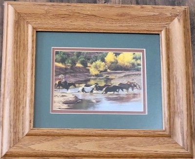 Framed Original Tim Cox Cowboy Print ''Fresh Mounts'' 14.5x13.75'' Oak Photography 
