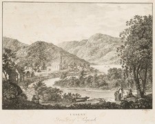 F. WOLF (19.Jhd), Das Dorf P&auml;gesch in Ungarn, Lithographie Romantik Landschaft