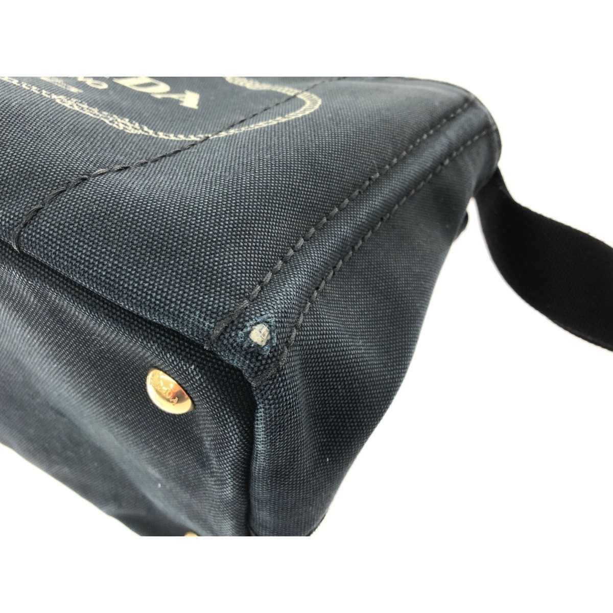 PRADA Ladies Tote Bag Canapa Canvas With Strap Shoulder Tote Navy Slightly Worn thumbnail 6