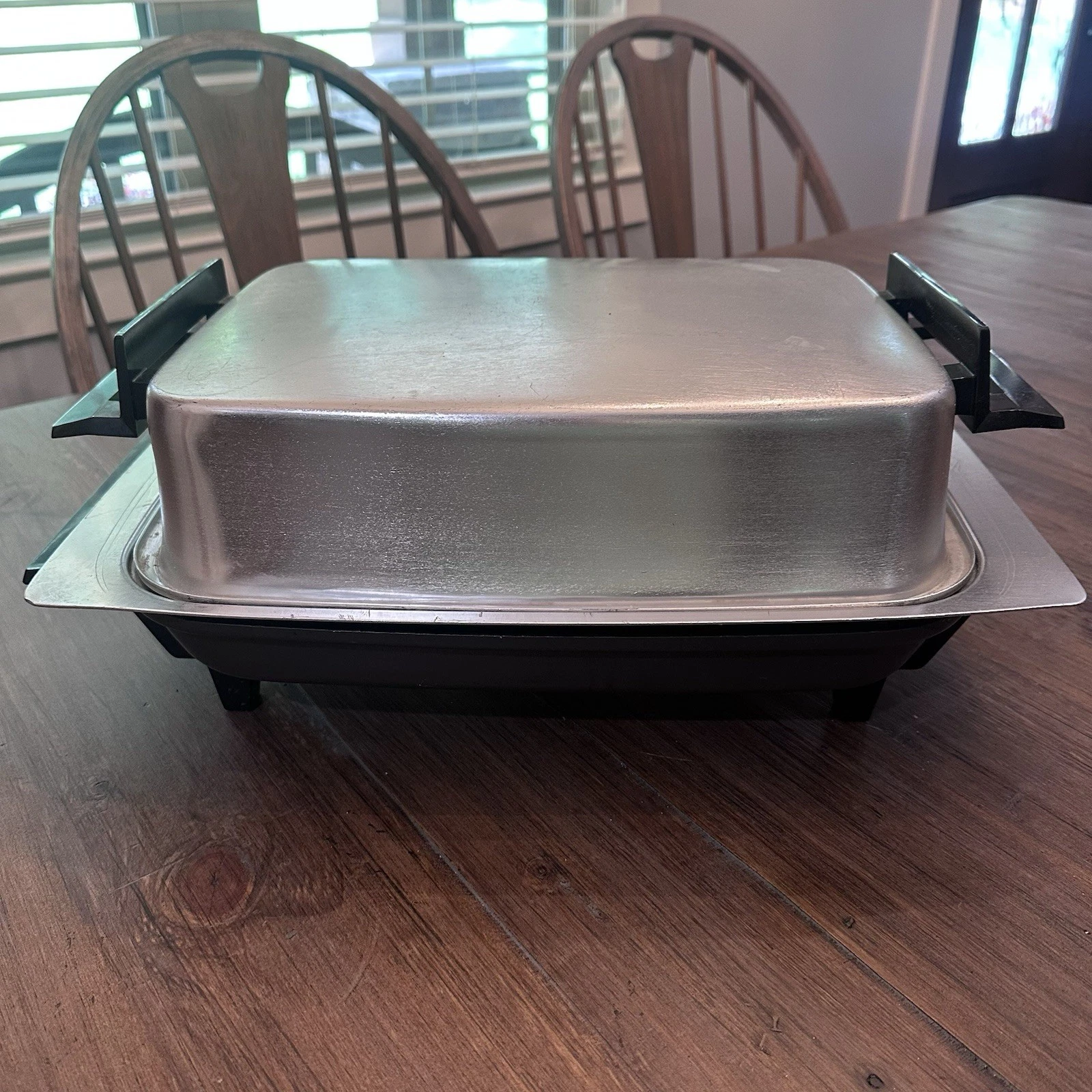Vintage 17" Lektro Maid Electric Skillet Griddle #13669 w/ 19" Warm Tray & Lid