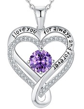 Mkhhy S925 Womens Necklace Infinity Heart Amethyst Birthstone Silver silver
