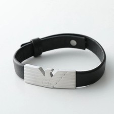 EMPORIO ARMANI ID Bracelet Men's Stainless Steel Leather Eagle Black Silver