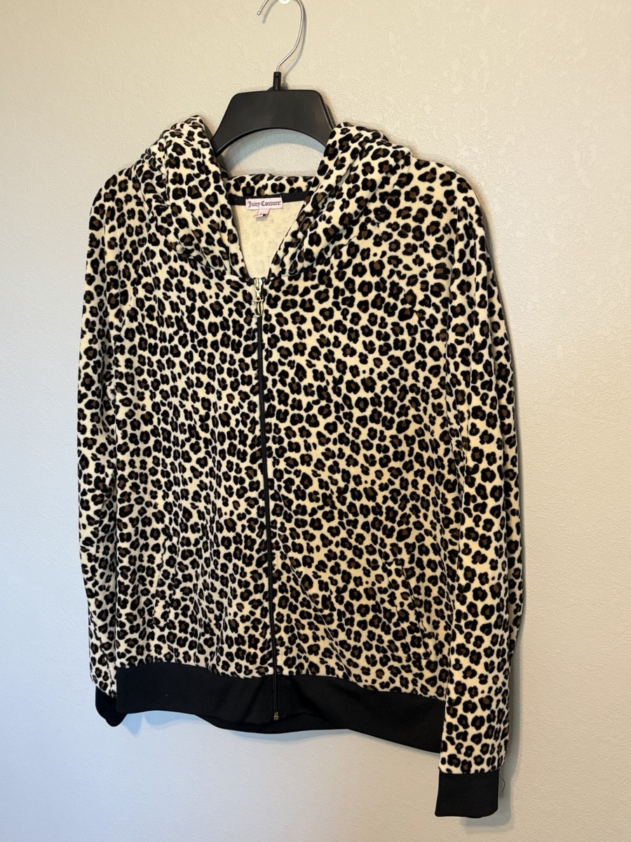 Y2K Juicy Couture XL Leopard Print Velour Hoodie Zip Up Track