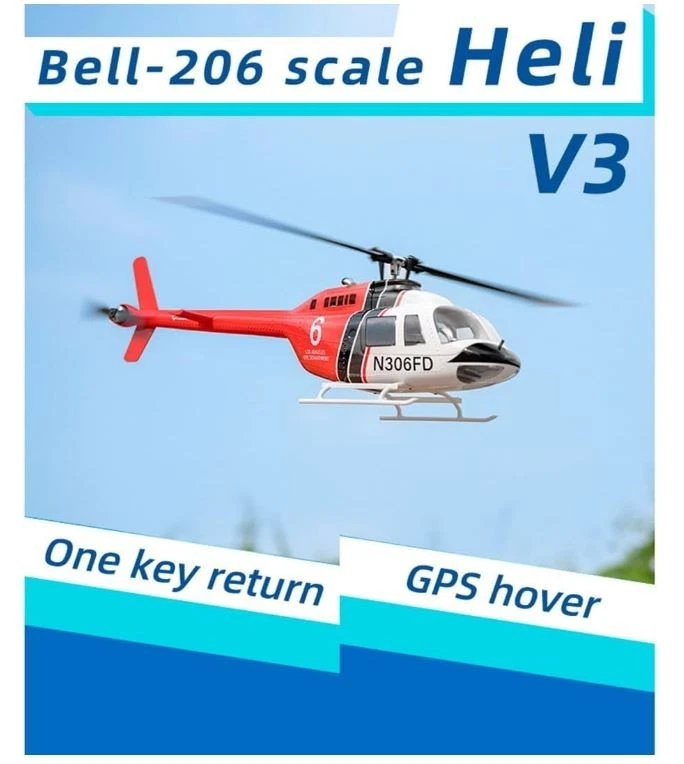Fly Wing Bell 206 V3 6 canales 3D GPS retorno automático 4 hojas RC RTF helicóptero enchufe de EE. UU. Foto 4 de 4