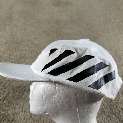 Off-White Hat Cap Snap Back Mens One Size White Striped Twill Designer Italy