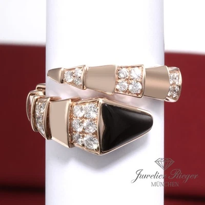Bulgari Ring Serpenti Viper Rosegold 750 Onyx Diamanten Brillanten Gr L Gold - Bild 1 von 4
