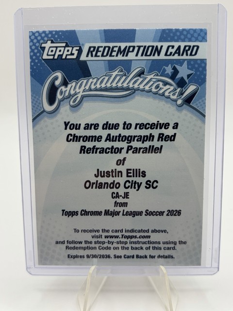 2026 Topps Chrome MLS Justin Ellis Auto RED Refractor /5 RC Redemption CA-JE