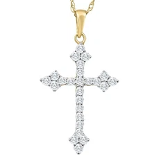 VS 1/3Ct Diamond Cross Pendant 10k Yellow Gold Lab Grown Women's Necklace 1"