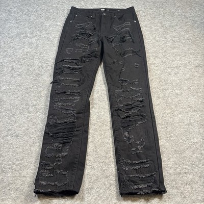 Jaded London Black Jeans Mens 33x33 Ripped Style Heavyweight Zip Fly