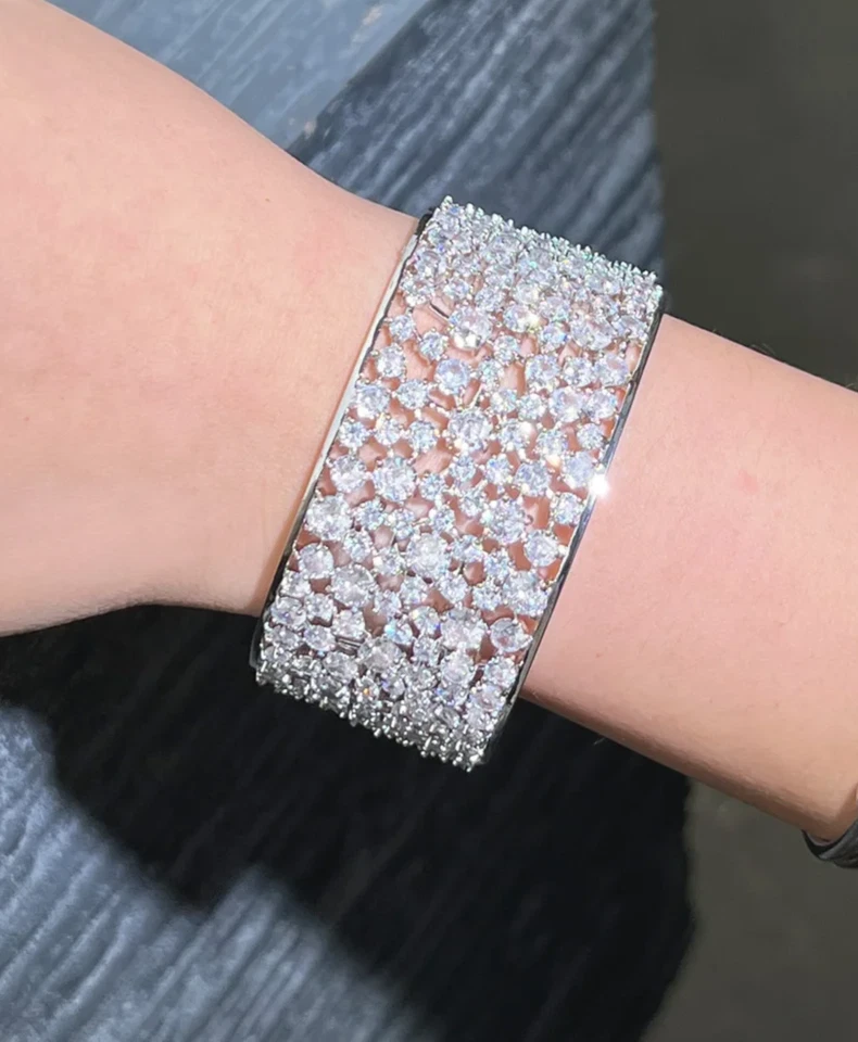 "Brazalete de diamantes simulados de corte redondo de 25 quilates relleno de oro blanco de 18 quilates precioso 7""" Foto 2 de 4