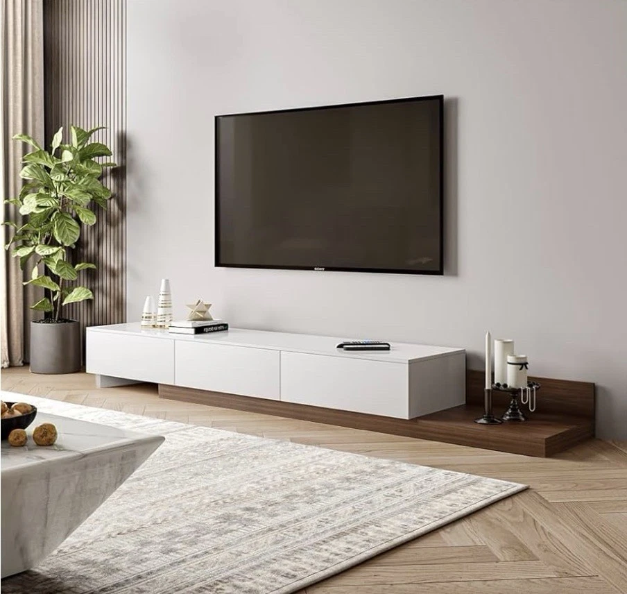Moderno soporte de TV blanco/roble.  78”-156” reversible Foto 4 de 4
