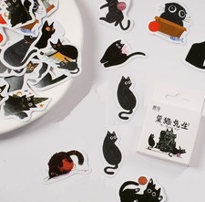 45pcs Kawaii Cute Black Cats Stickers Pack, Cute Stickers, Kawaii Stickers