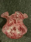 Fenton Rose Mist Vasa Murrhina Pink Ruffled Rose Bowl Vase With Original Sticker