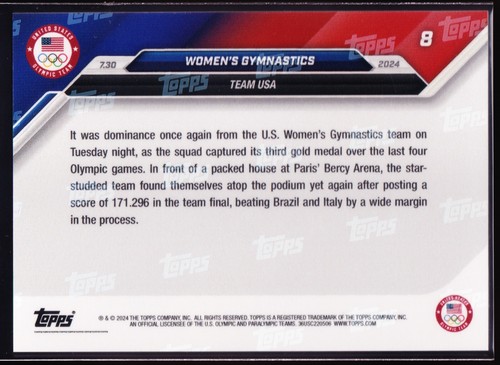 Women's Gymnastics Olympic Team Gabby Douglas 2024 Topps Now #8 limited Base - Picture 2 of 2