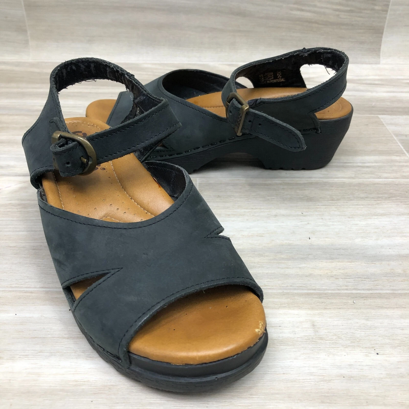 ECCO Sandali donna pelle antracite cinturino alla caviglia 2" zeppa taglia EU 37 6 5 US